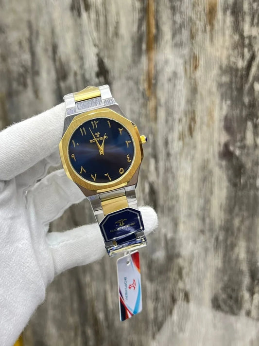 Arabic Aura Watch – Two-Tone Black Dial with Gold Accents