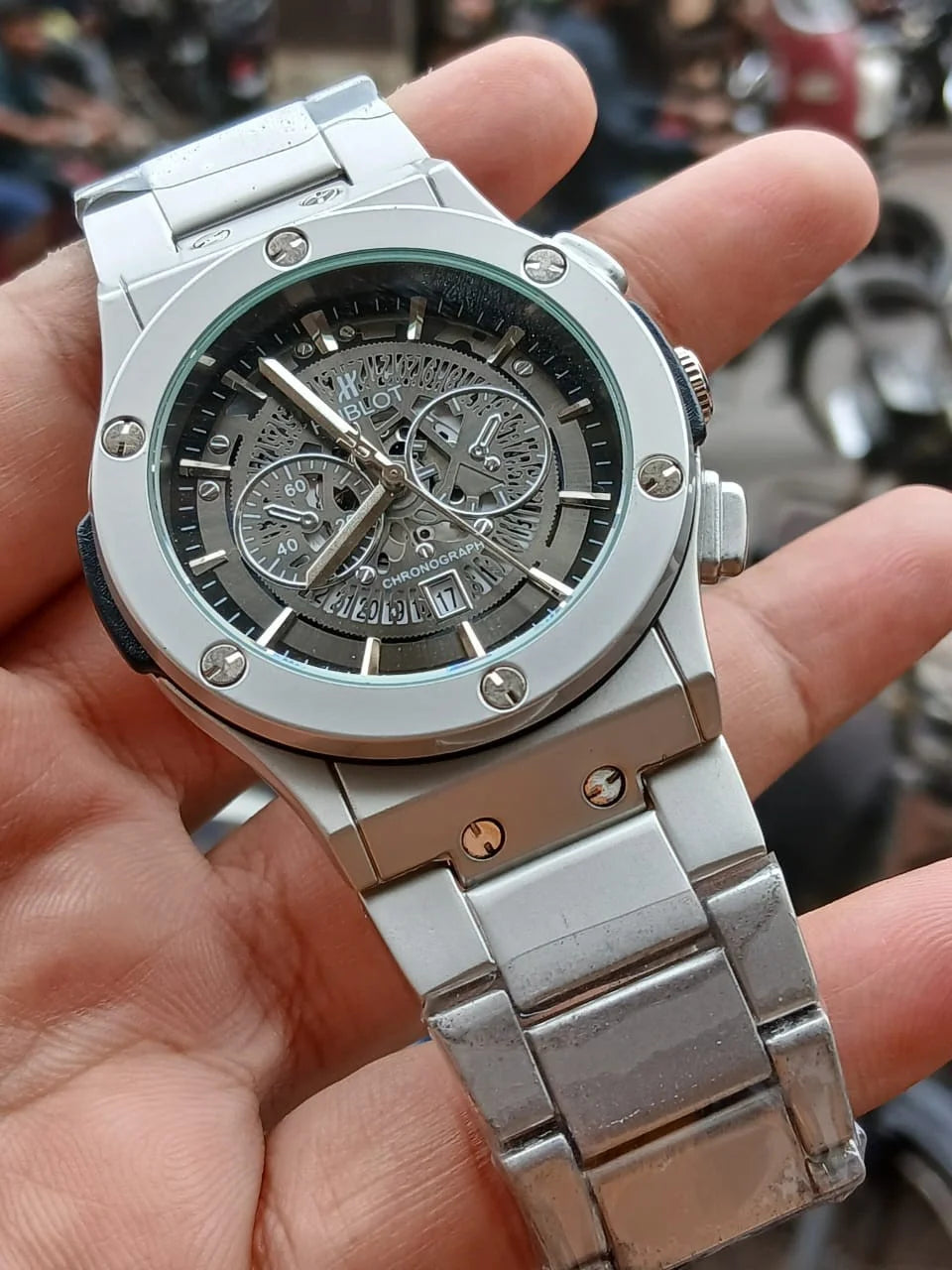 Hublot Big Bang Inspired Silver-Toned Steel Chronograph Watch