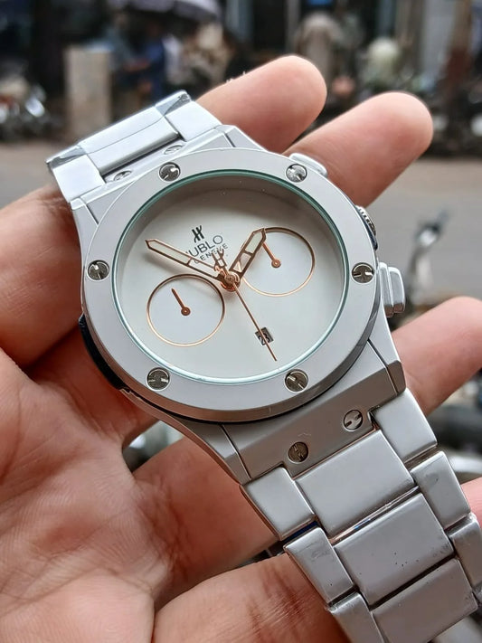 Hublot Inspired Silver-Toned Chronograph Stainless Steel Watch