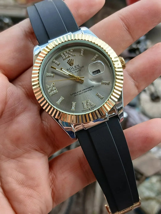 Rolex Datejust Two-Tone Grey Dial with Diamond Markers & Rubber Strap